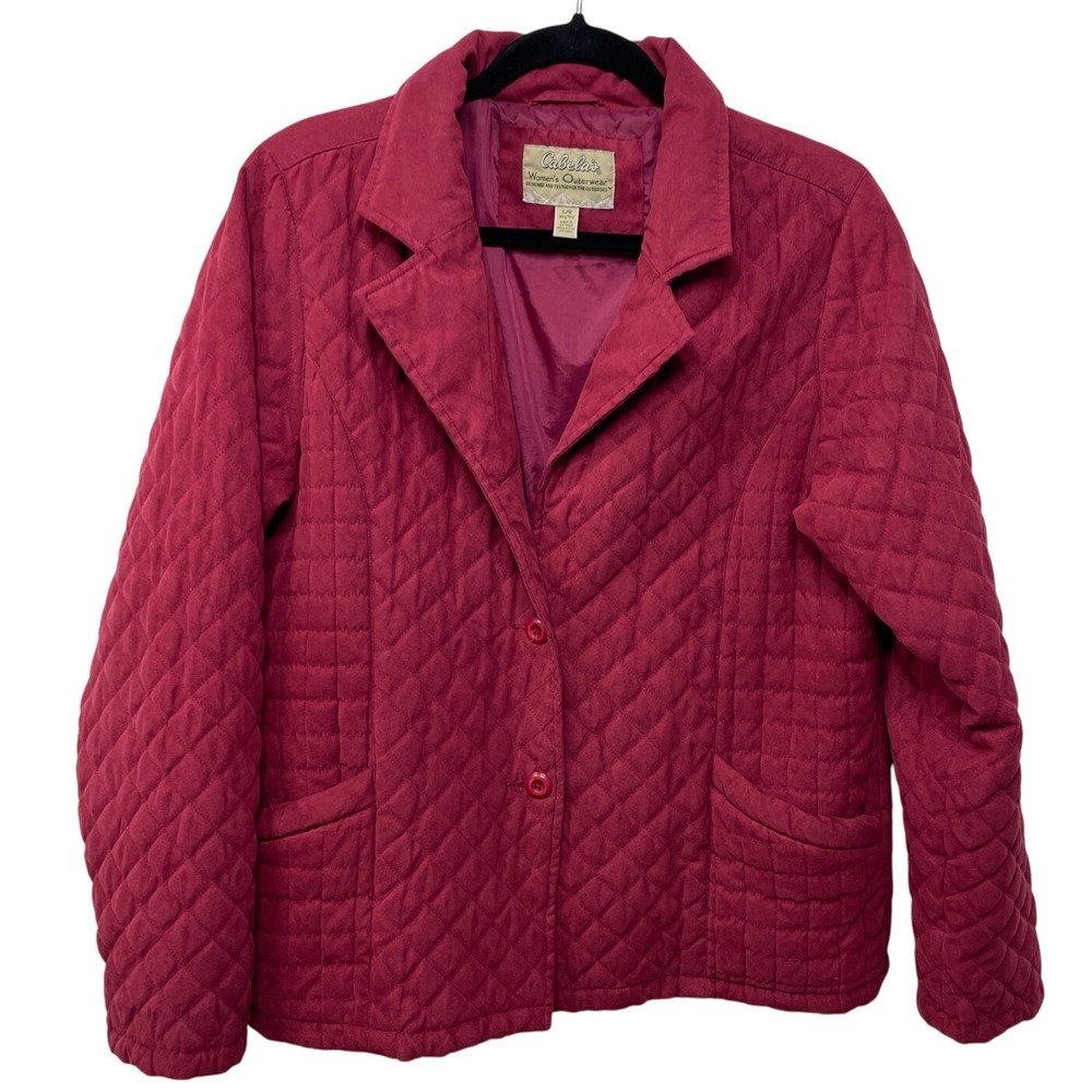 Cabela's‎ Women's Quilted Blazer Jacket Outdoor Coat Large Size Red Pink Cottage